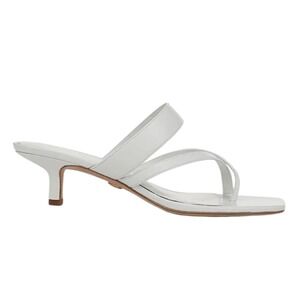 Veronica Beard White Leather Square‎ Toe Thong Heel Sandals Women's Size 6M